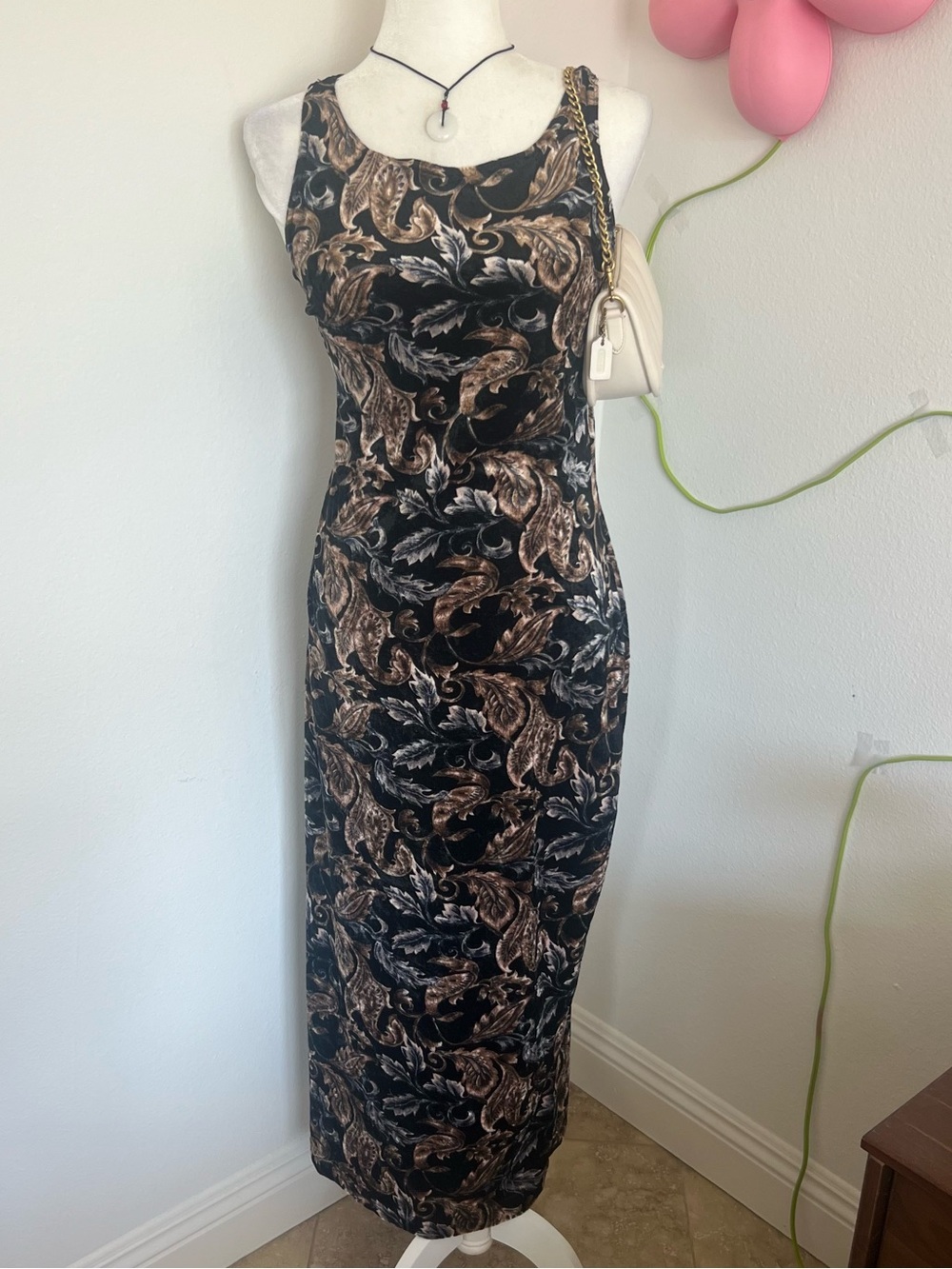 Vintage 90s Baroque Floral Maxi Dress